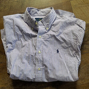 Men's Ralph Lauren Button-Down Shirt, Size L, Purple & White Checkered
